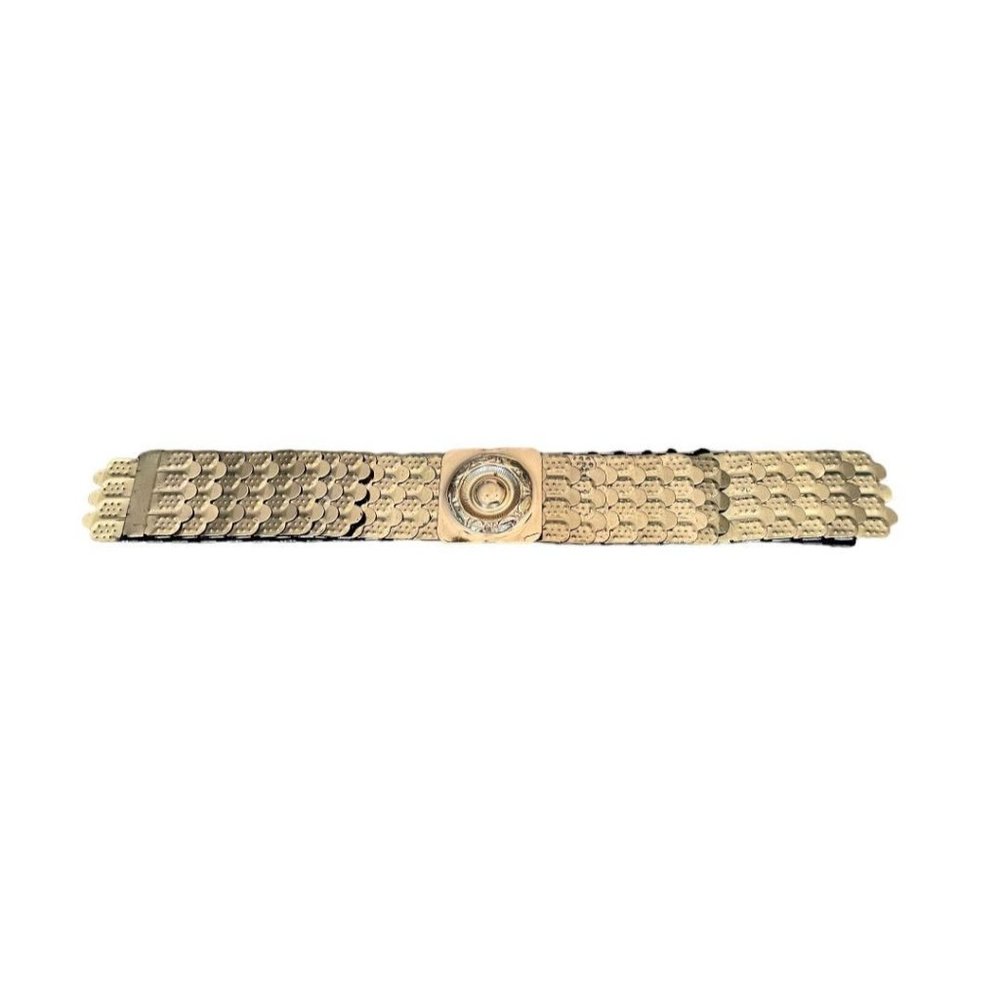 Vintage PAMART MFG Metal Scales Stretch Goldtone Belt 28"L x 2"W